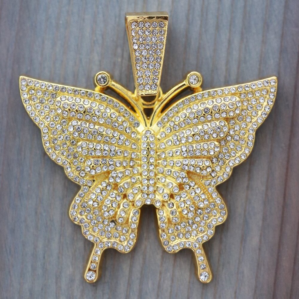 Gold Butterfly Pendant Necklace with Clear Crystals